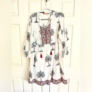 OLIPHANT cuff sleeve dress in kiawah red and blue